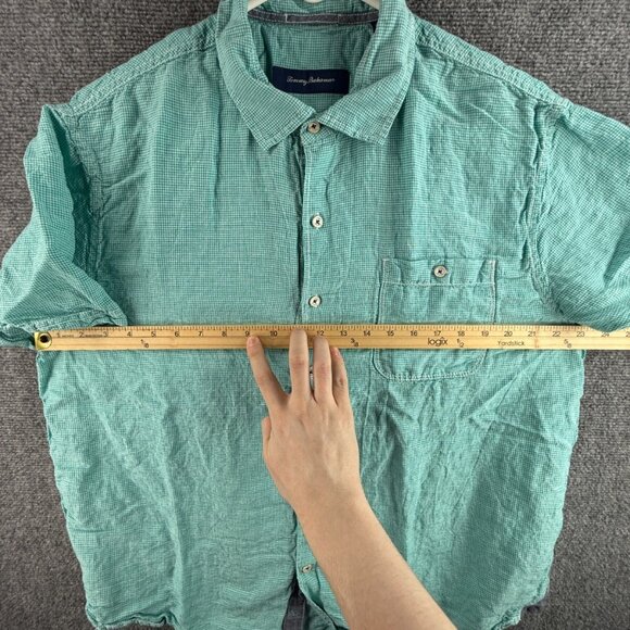 Tommy Bahama Linen Tencel Lyocell Light Green Pocket Button Up XL Short Sleeve - Picture 5 of 12